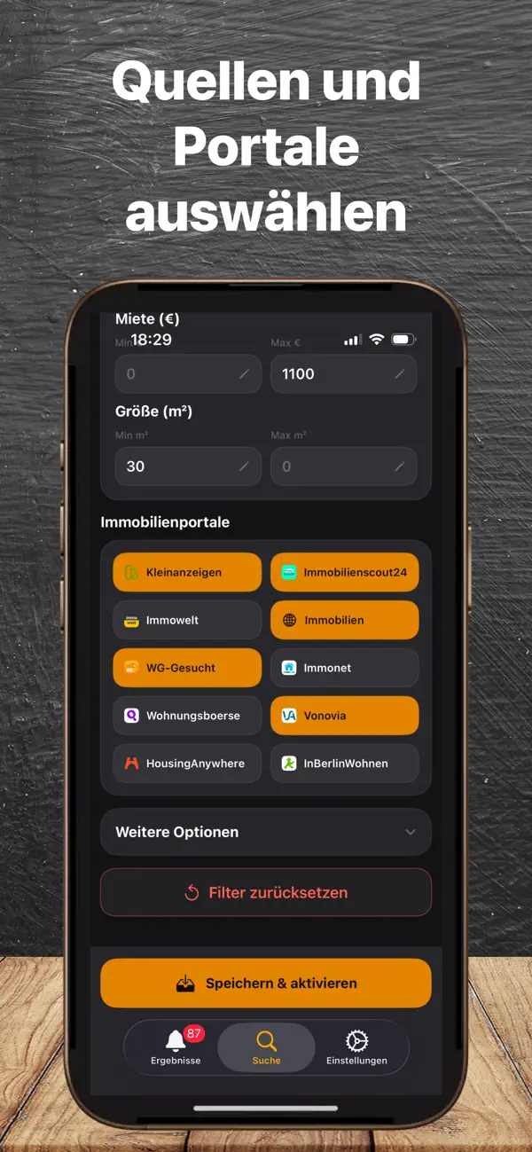 BFirst Berlin App Screenshot: Detailsicht fuer Berliner Mietwohnungen auf iOS