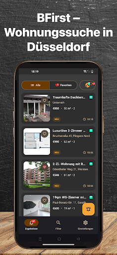 BFirst Duesseldorf App Screenshot: Alerts fuer neue Wohnungsangebote in Duesseldorf