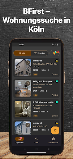 BFirst Koeln App Screenshot: Alerts fuer neue Wohnungsangebote in Koeln
