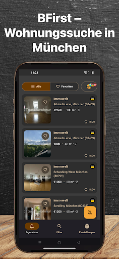 BFirst Muenchen App Screenshot: Alerts fuer neue Wohnungsangebote in Muenchen
