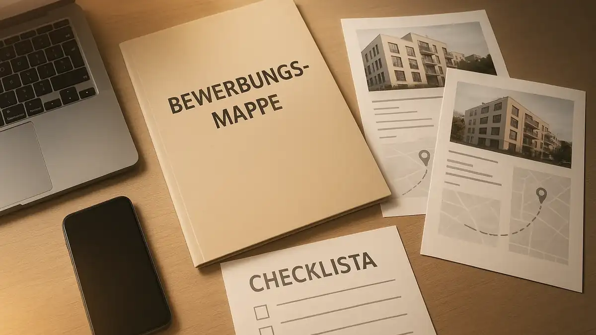 Illustration: Wohnungssuche Berlin: Die 10 häufigsten Bewerbungsfehler – und wie du sie fixst – Bewerbungsmappe (PDF), Dokumente, Checkliste